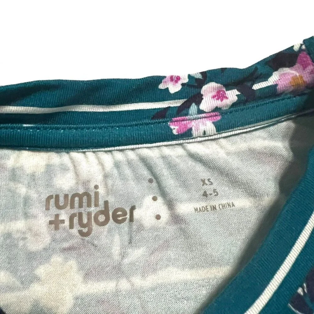 NEW Rumi + Ryder XS (4-5Y) Teal Striped Floral Dress